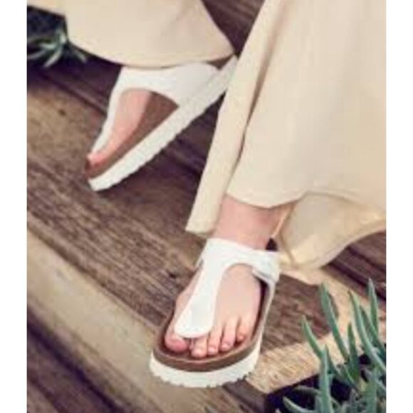 PapilliobyBirkenstock Gizeh Platform Sandals White Leather Cork Footbed Comfort - Picture 13 of 15